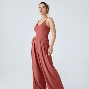 Halara Breezeful Backless Side Invisible Zipper Pocket Wide Leg Jumpsuit